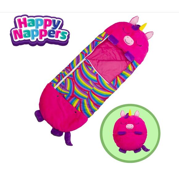 Happy Nappers: Pillow & Sleepy Sack: Medium - Pink Unicorn BeeBee - 54 x 20 - Picture 1 of 4